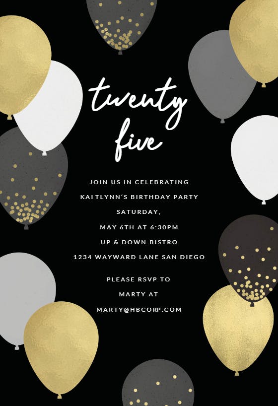 Luxe balloons -  invitación de cumpleaños