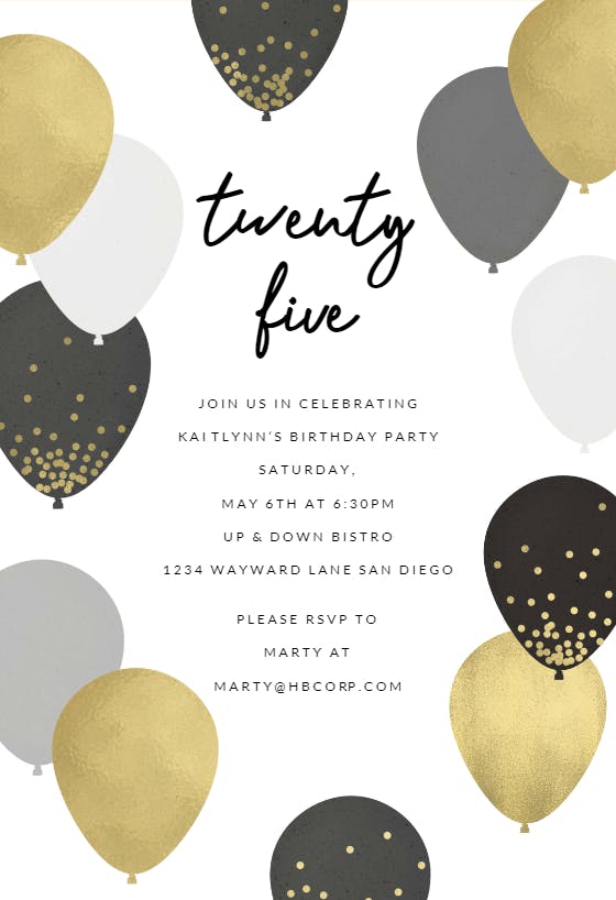 Luxe balloons -  invitación de cumpleaños