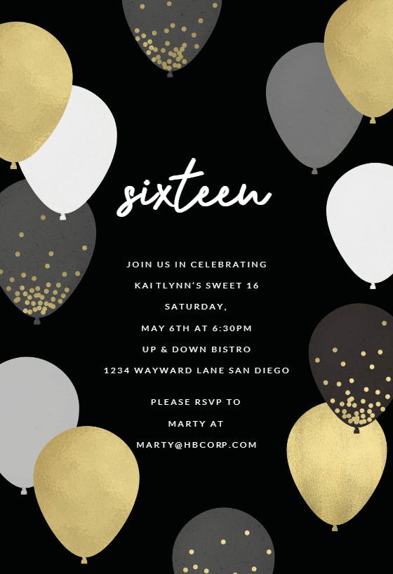 Luxe balloons - birthday invitation