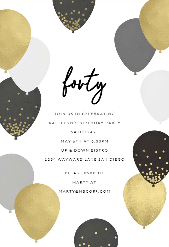Luxe balloons - birthday invitation