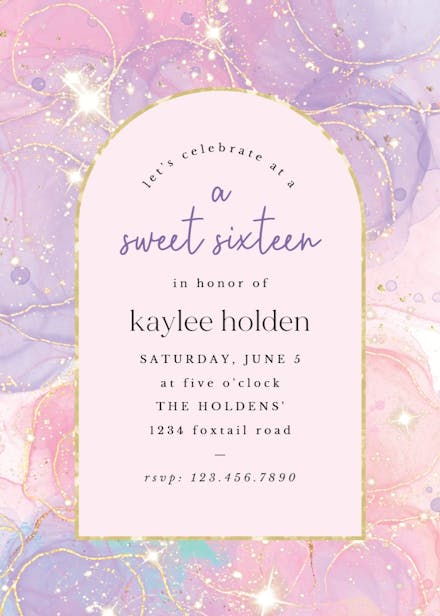 Marble shine - sweet 16 invitation