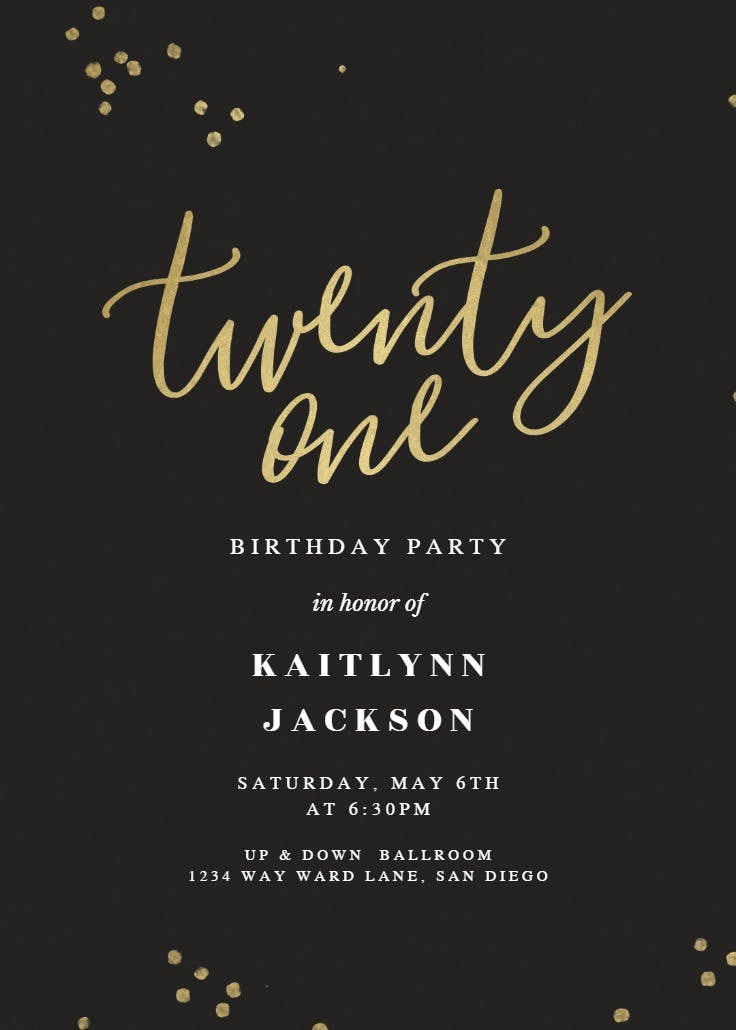 Minimal confetti 21 - birthday invitation