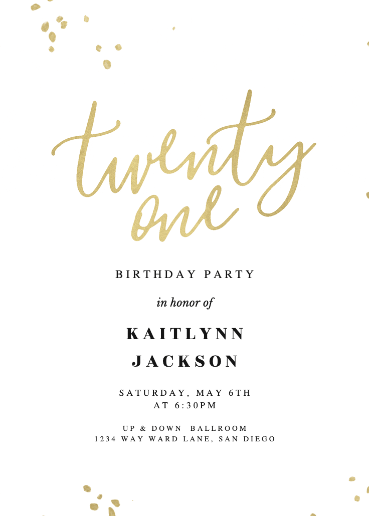 Minimal confetti 21 - invitación de cumpleaños