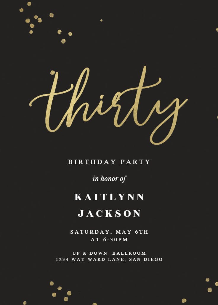 Minimal confetti 30 - birthday invitation