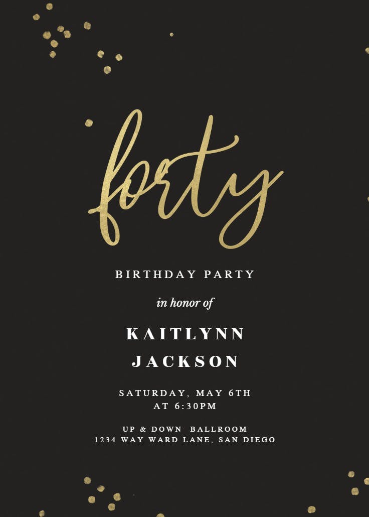 Minimal confetti 40 - birthday invitation