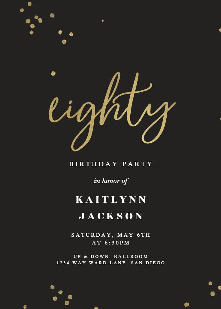 Minimal confetti 80 - birthday invitation