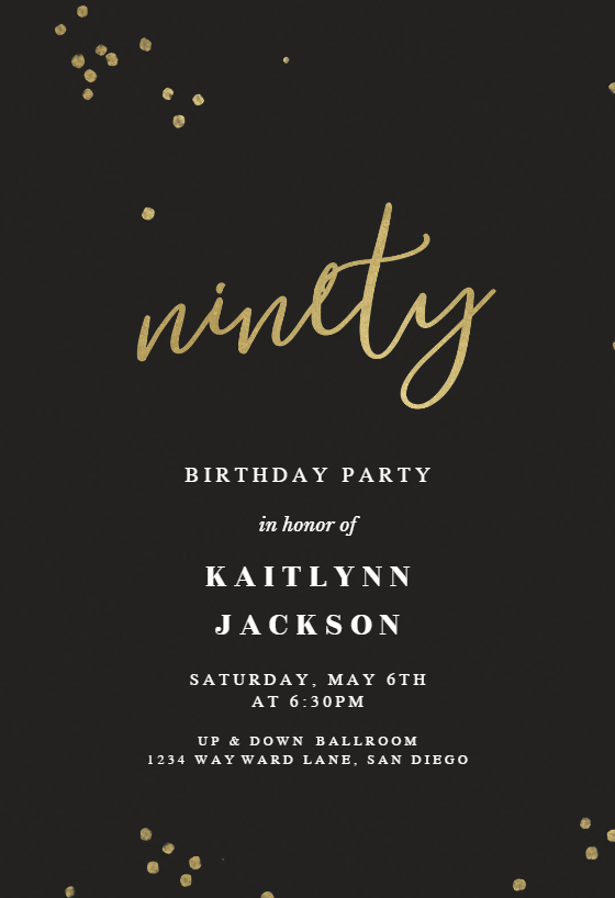 Golden Numerals 90 - Birthday Invitation Template (Free) | Greetings Island