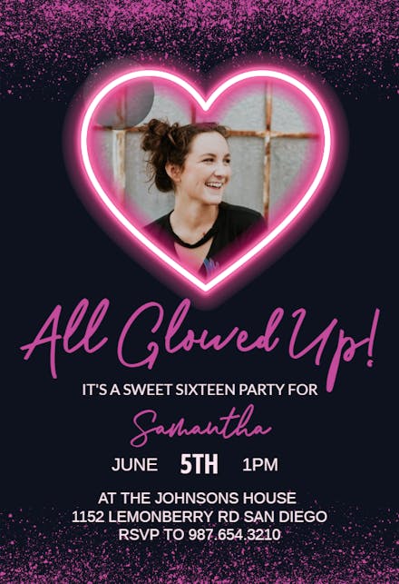 Pink Neon Glow - Birthday Invitation