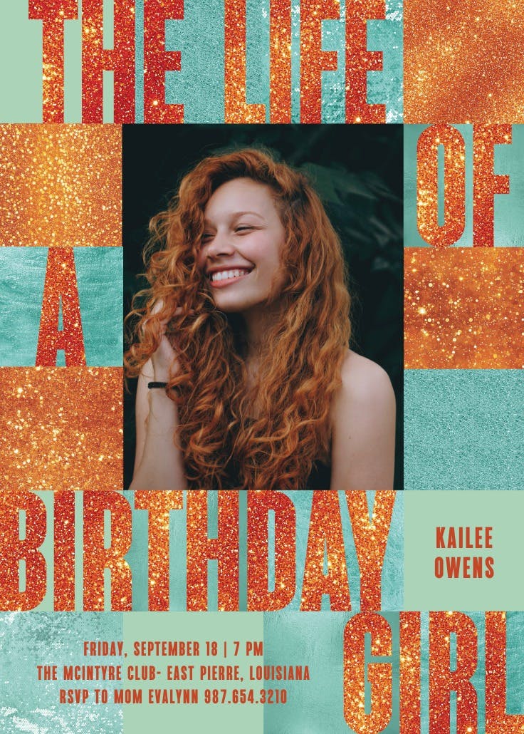 Orange glitz photo - invitation