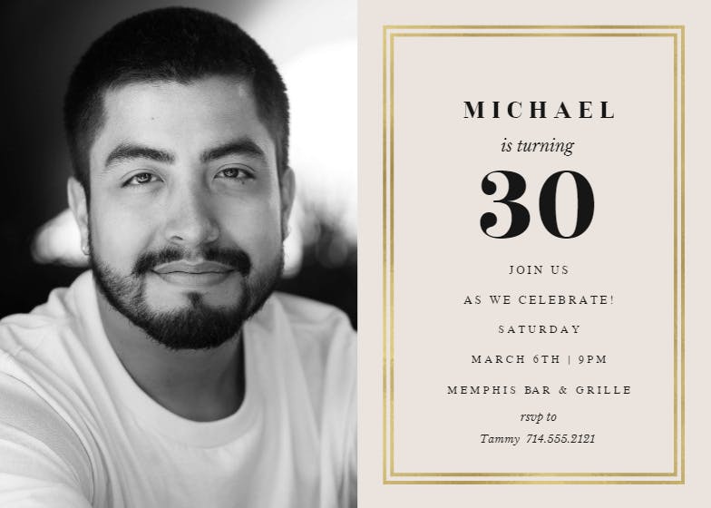 Photo & gold frame 30 - birthday invitation