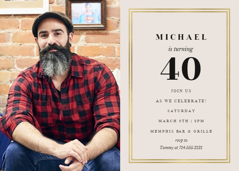Photo & gold frame 40 - birthday invitation