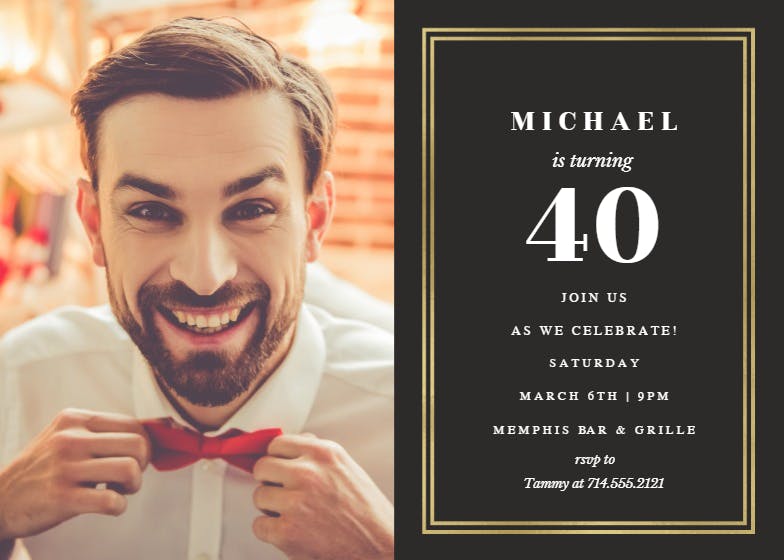 Photo & gold frame 40 - birthday invitation