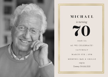 Photo & gold frame 70 - Birthday Invitation