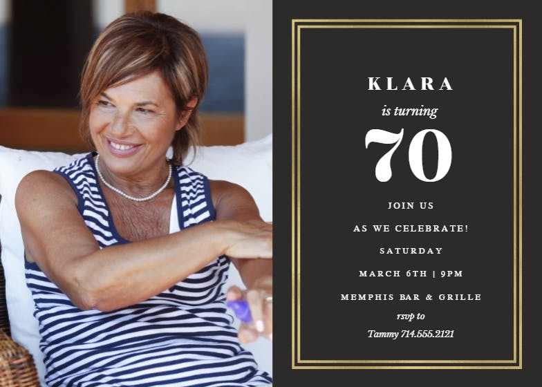 Photo & gold frame 70 - birthday invitation
