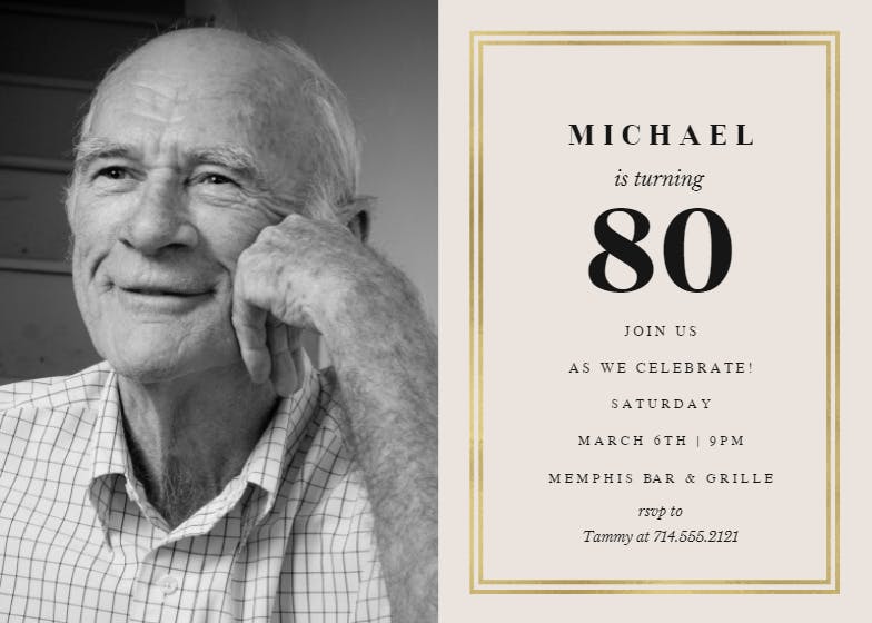 Photo & gold frame 80 - birthday invitation