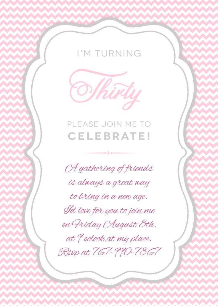 Pink 30th birthday party - birthday invitation