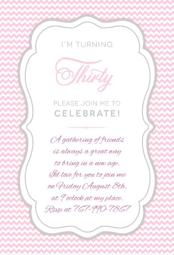 Pink 30th birthday party -  invitación de cumpleaños