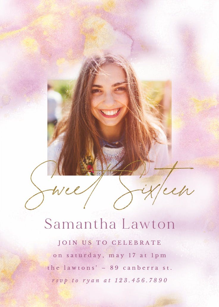 Pink abstract watercolor - sweet 16 invitation