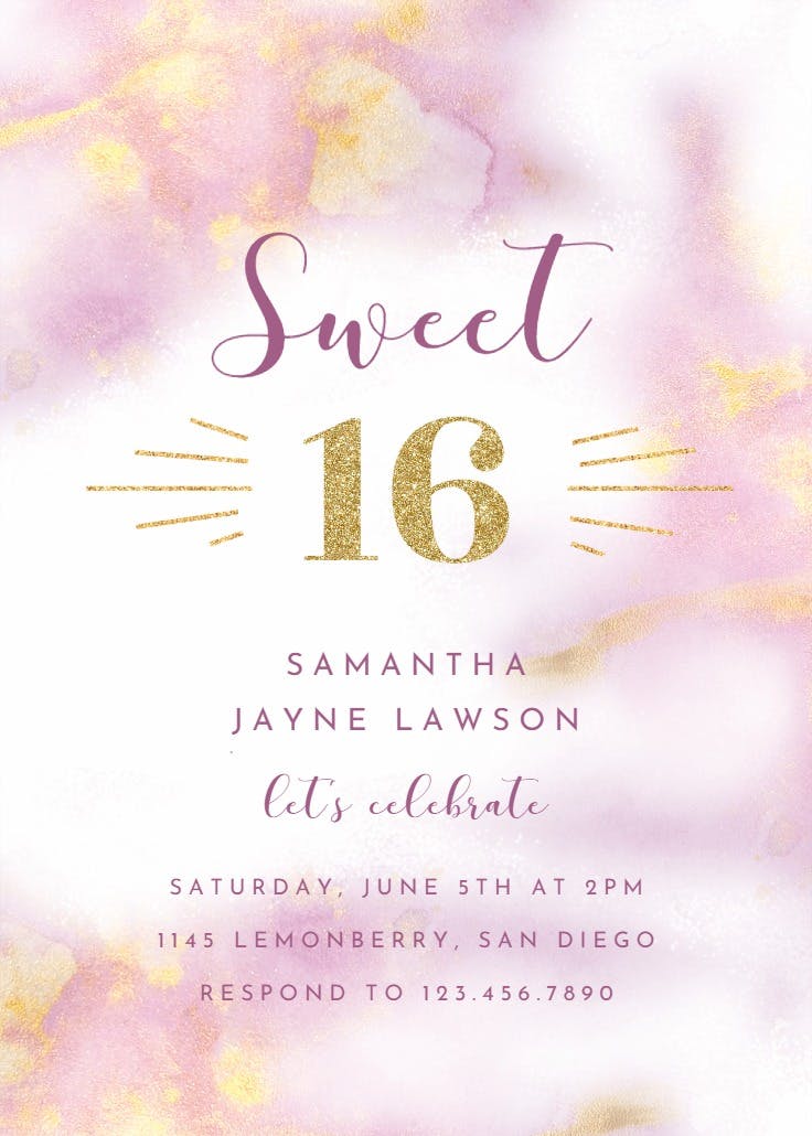 Pink abstract watercolor - sweet 16 invitation