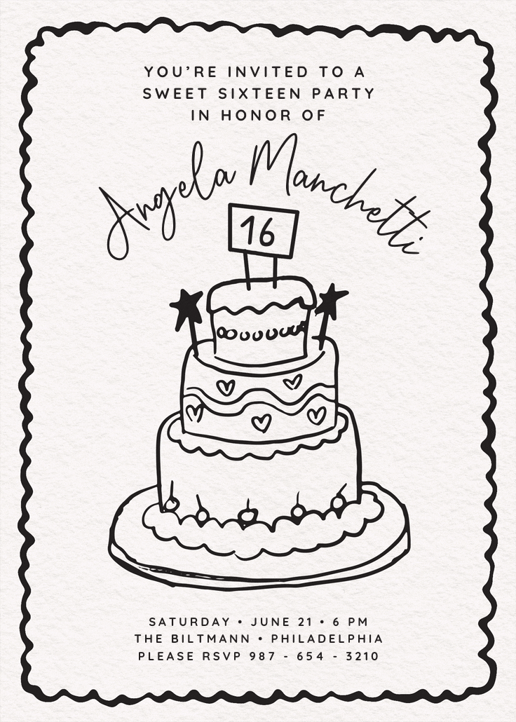 Pink glitter cake - invitación de cumpleaños