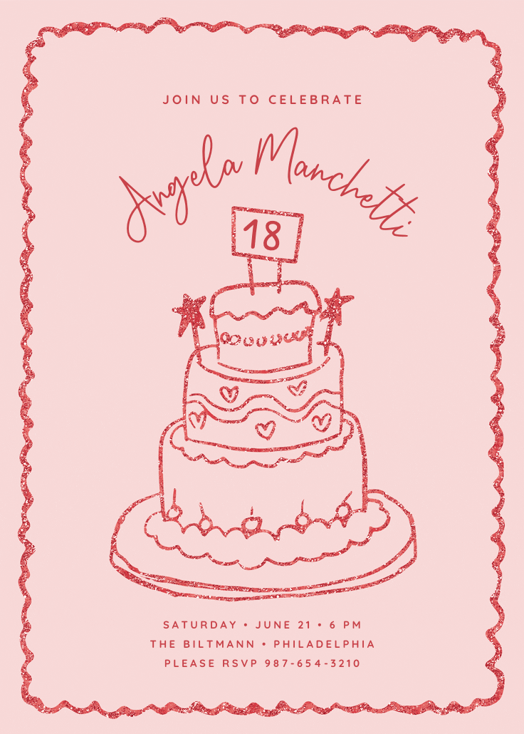 Pink glitter cake - birthday invitation