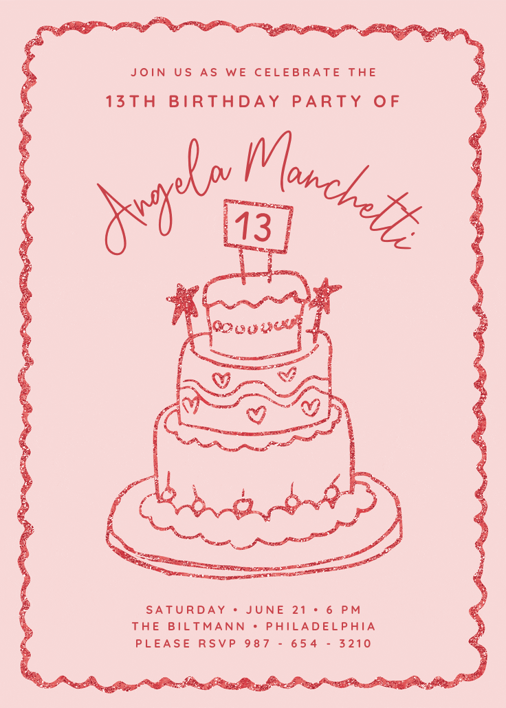 Pink glitter cake - birthday invitation