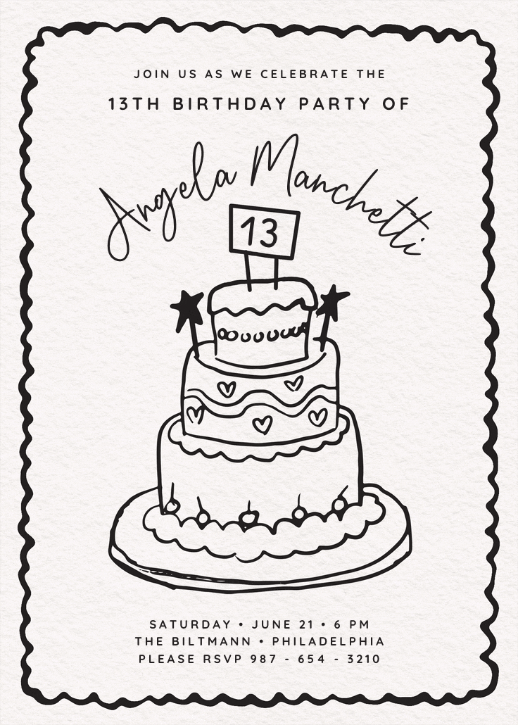 Pink glitter cake - birthday invitation