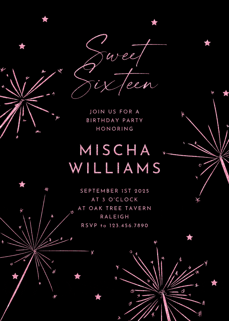 Pinkish sparkly night - sweet 16 invitation