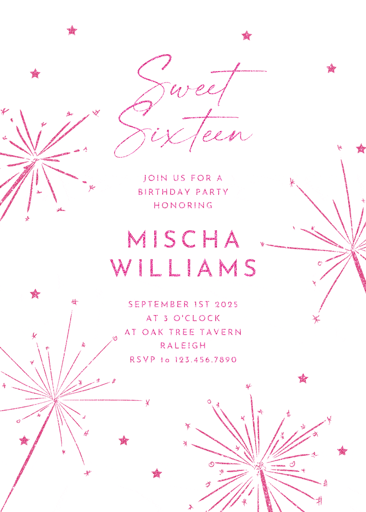 Pinkish sparkly night - invitación de cumpleaños