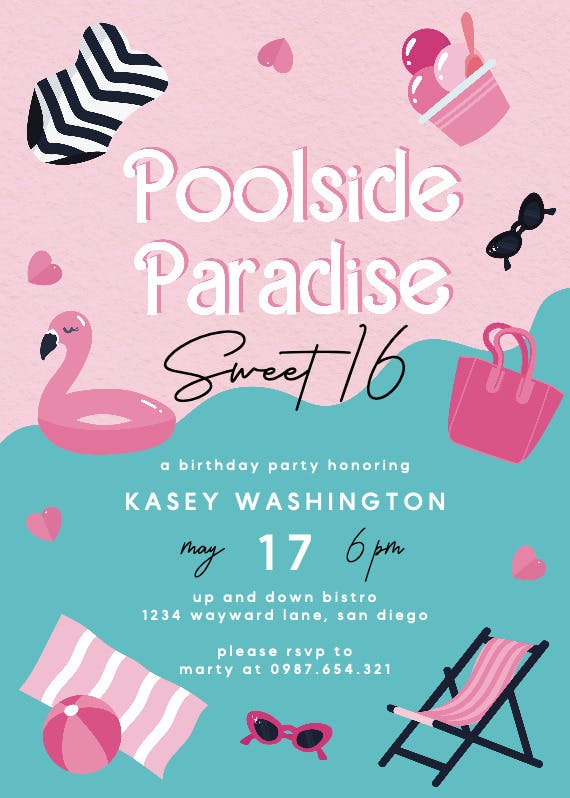 Poolside paradise - sweet 16 invitation