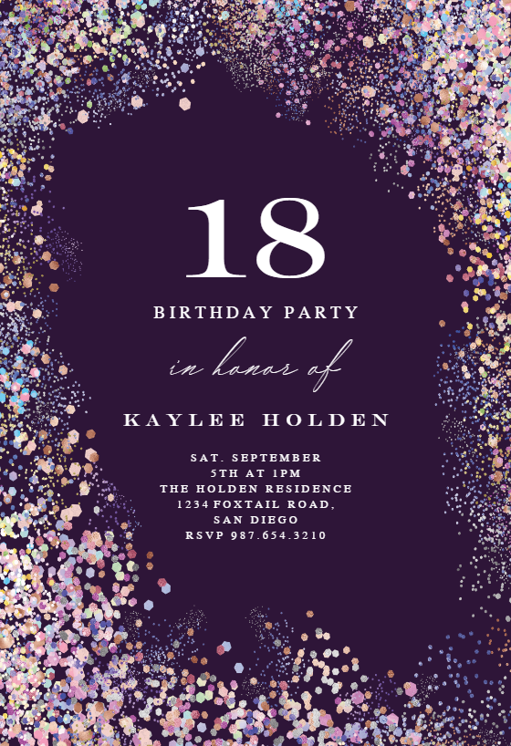 Purple Glitters Birthday Invitation Template Free Greetings Island 30-free-18th-birthday-invitation-templates-photoadking