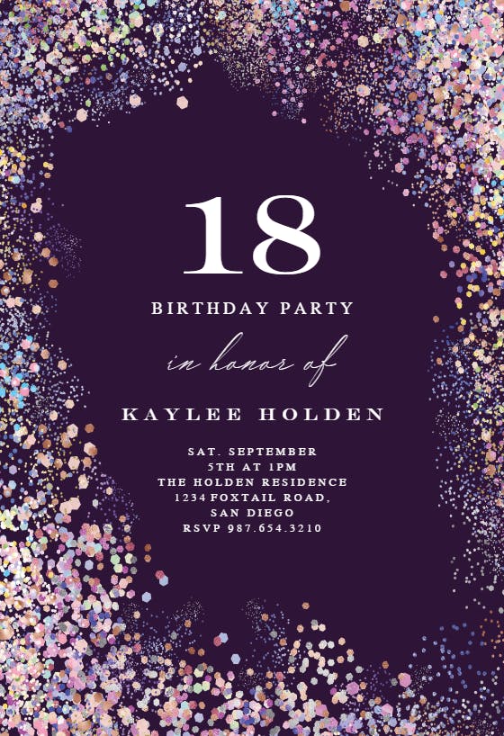 Purple glitters - invitación de cumpleaños