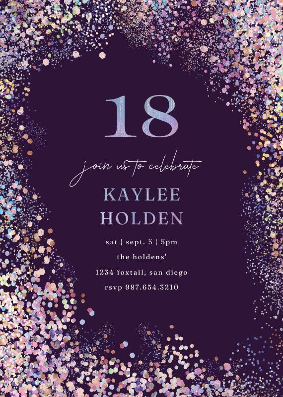 Purple glitters - birthday invitation