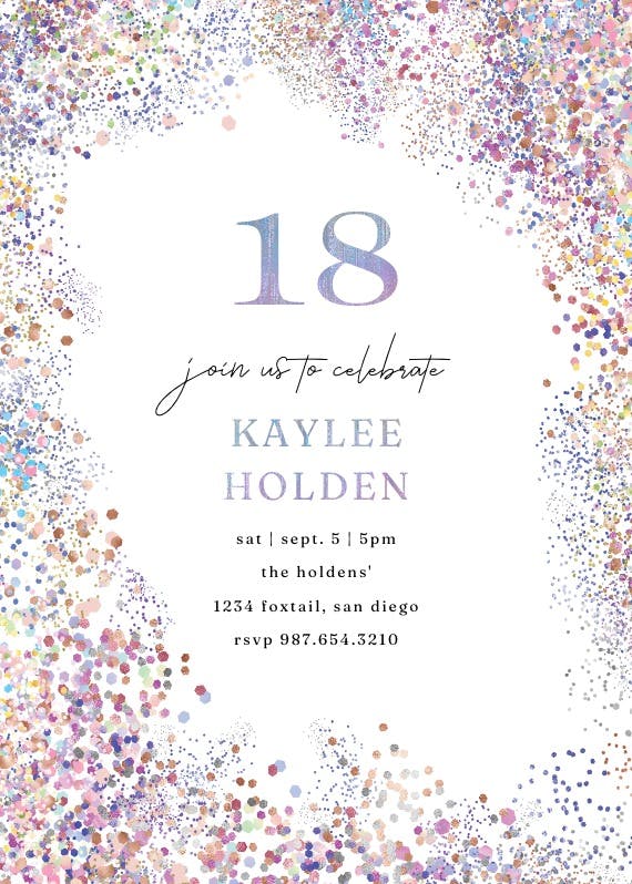 Purple glitters - birthday invitation