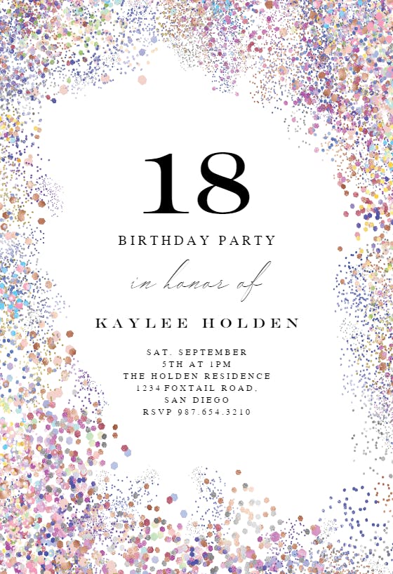 Purple glitters - birthday invitation