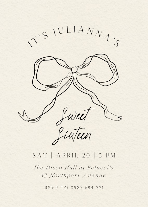 Quirky bow at 16 - Birthday Invitation Template (Free) | Greetings Island