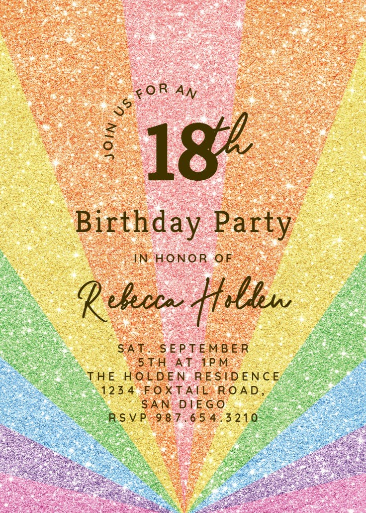 Rainbow glitter - birthday invitation