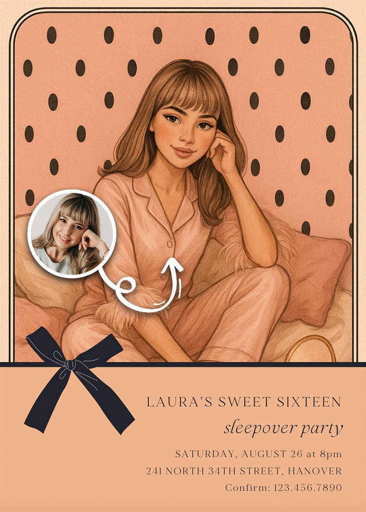 Retro pink 16 - invitación para pijamadas