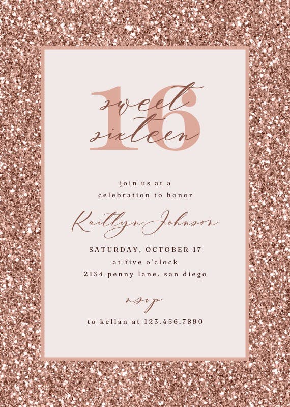 Rose gold glitter - birthday invitation