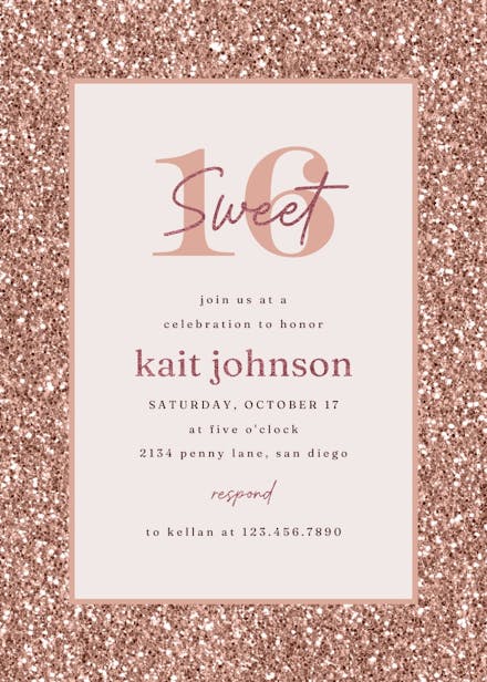 Rose gold glitter - sweet 16 invitation