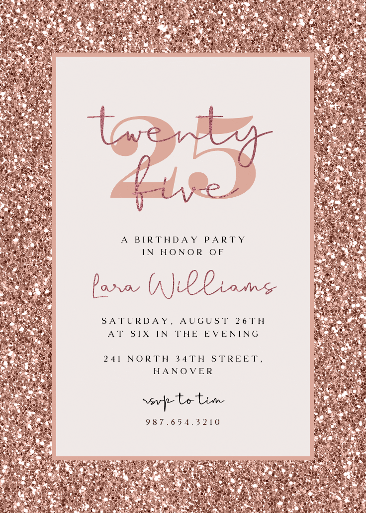 Rose gold glitter - invitación de cumpleaños