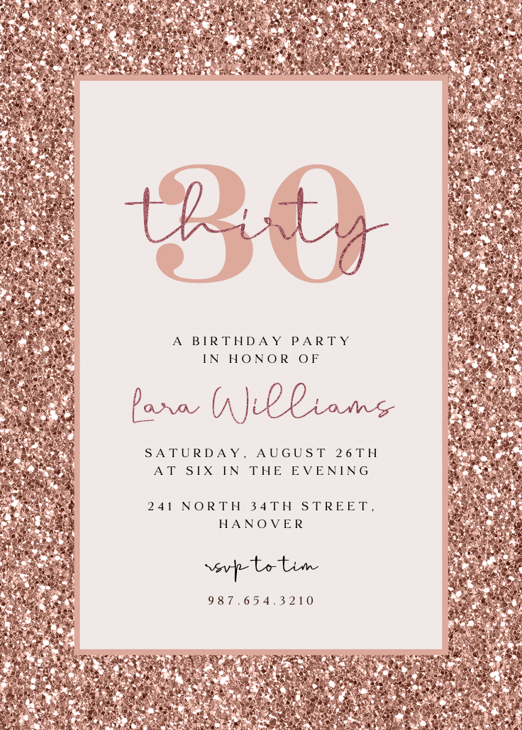 Rose gold glitter - invitación de cumpleaños