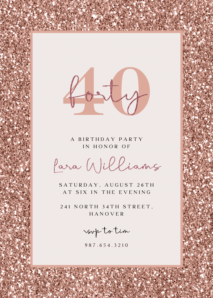 Rose gold glitter -  invitación de cumpleaños