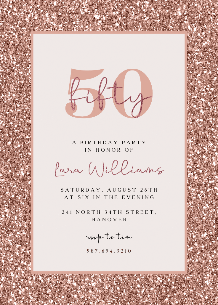 Rose gold glitter - invitación de cumpleaños
