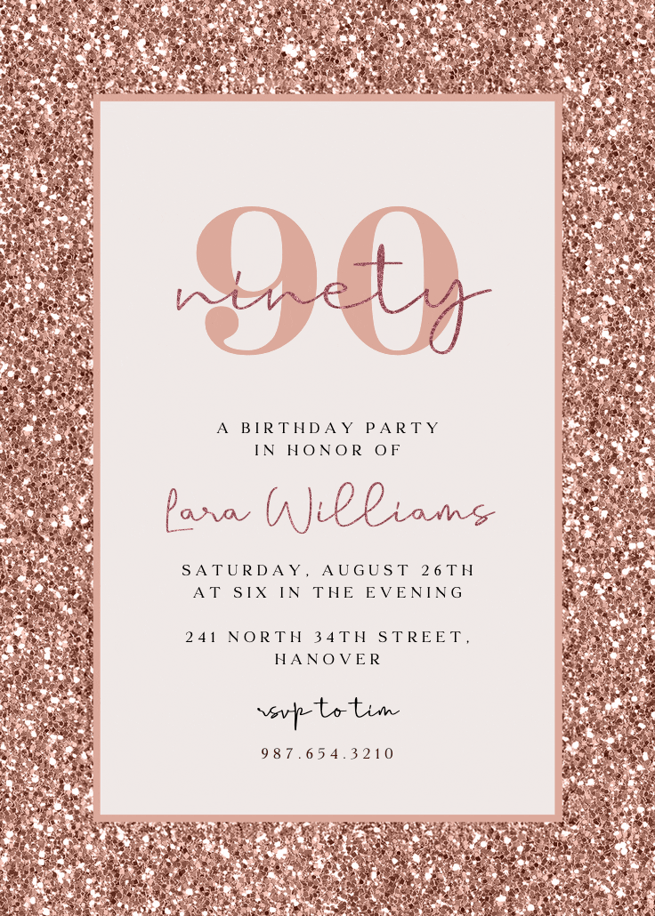 Rose gold glitter - invitación de cumpleaños