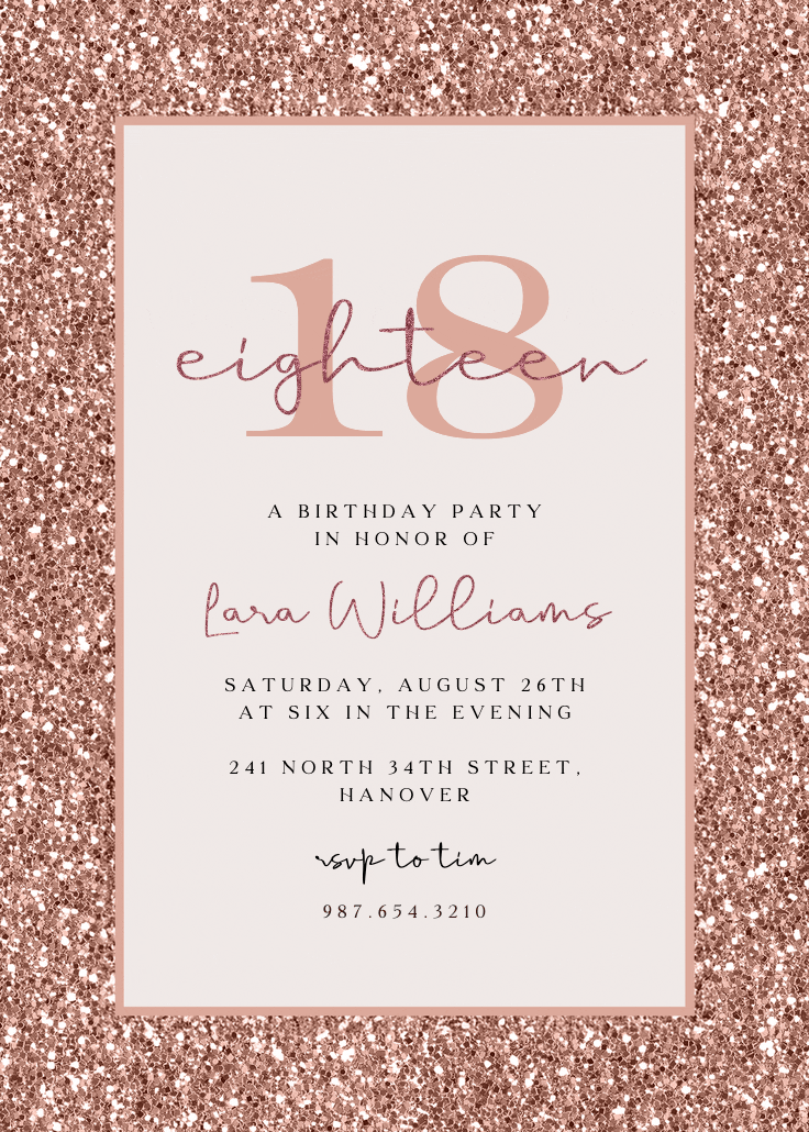Rose gold glitter - invitación de cumpleaños