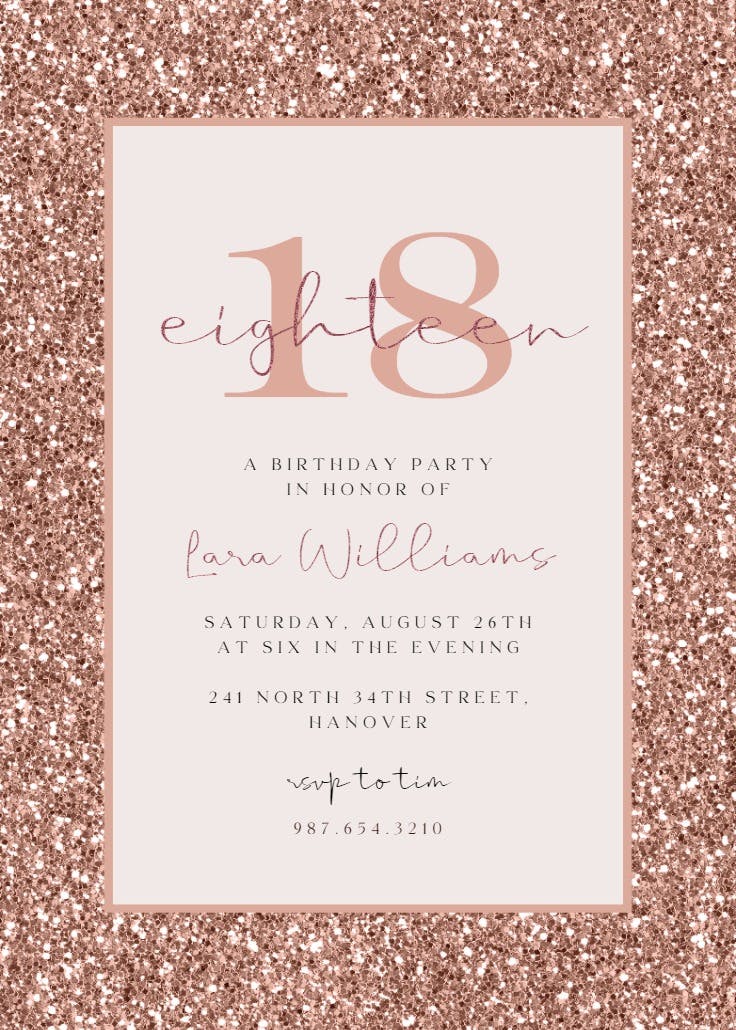 Rose gold glitter - birthday invitation