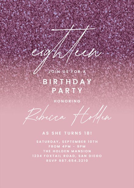 Rose gold glitter - Birthday Invitation Template | Greetings Island