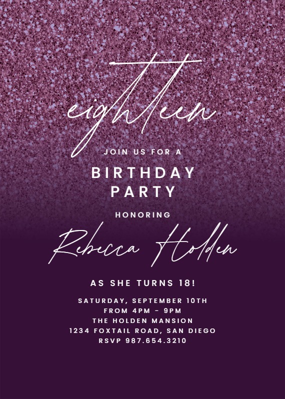 Rose gold glitter - Birthday Invitation Template (Free) | Greetings Island