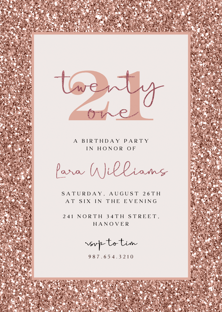 Rose gold glitter - birthday invitation